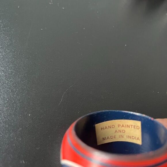 Vintage Wooden Napkin Rings Handpainted India Daisy's Tribal Boho Style set of 8 - Picture 4 of 7